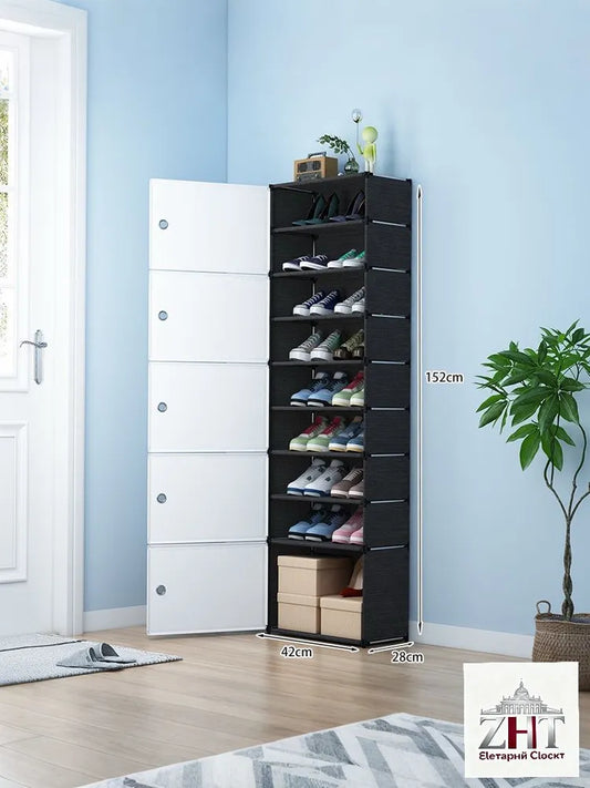 Zapatero de plástico de 8 niveles con puerta